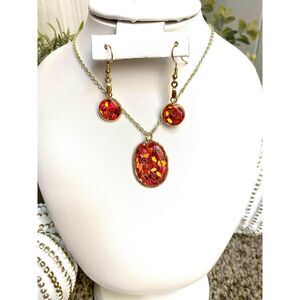 Handmade Resin Orange & Gold Flake Resin Jewelry Set | Autumn Vibes